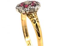 Edwardian 18ct Gold, Ruby & Diamond Cluster Ring with Ornate Shoulders