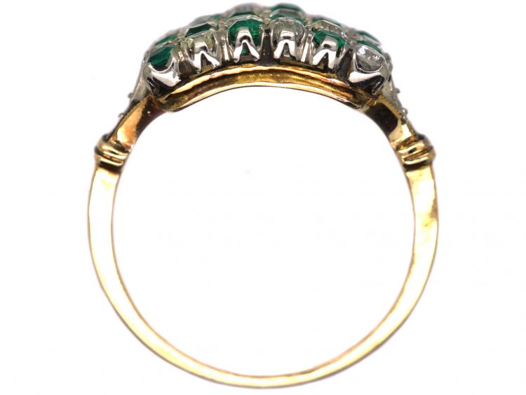 Edwardian 18ct Gold & Platinum, Chequerboard Ring set with Emeralds & Diamonds