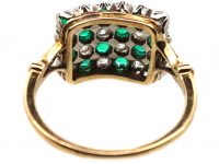 Edwardian 18ct Gold & Platinum, Chequerboard Ring set with Emeralds & Diamonds