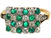 Edwardian 18ct Gold & Platinum, Chequerboard Ring set with Emeralds & Diamonds