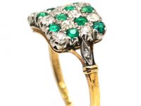 Edwardian 18ct Gold & Platinum, Chequerboard Ring set with Emeralds & Diamonds