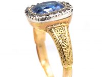 Early 20th Century 18ct Gold & Platinum, Sapphire & Diamond Cluster Ring with Ornate Shoulders