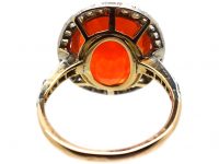 Early 20th Century 18ct Gold & Platinum, French Import Large Fire Opal & Diamond Cluster Ring