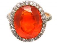 Early 20th Century 18ct Gold & Platinum, French Import Large Fire Opal & Diamond Cluster Ring