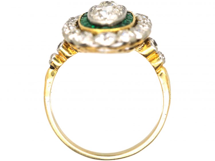 Early 20th Century 18ct Gold & Platinum, Emerald & Diamond Oval Ring