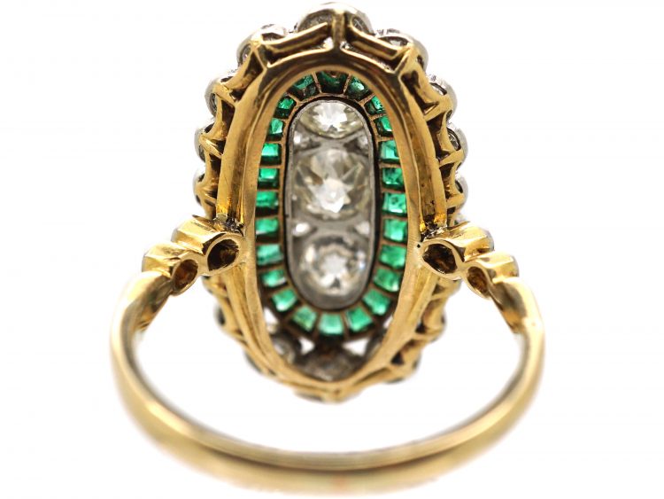 Early 20th Century 18ct Gold & Platinum, Emerald & Diamond Oval Ring