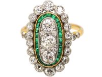 Early 20th Century 18ct Gold & Platinum, Emerald & Diamond Oval Ring