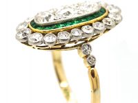 Early 20th Century 18ct Gold & Platinum, Emerald & Diamond Oval Ring