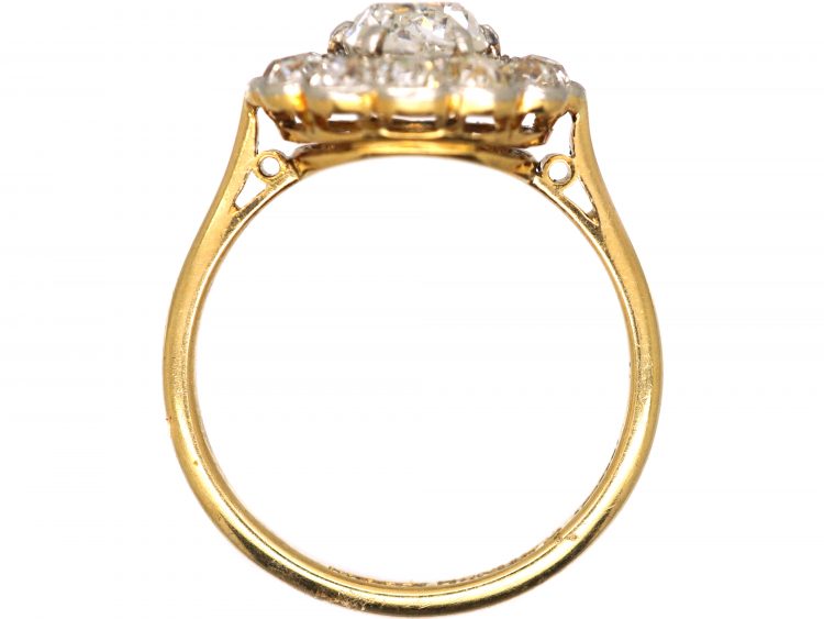 Edwardian 18ct Gold & Platinum, Old Mine Cut Diamond Daisy Cluster Ring by Mappin & Webb