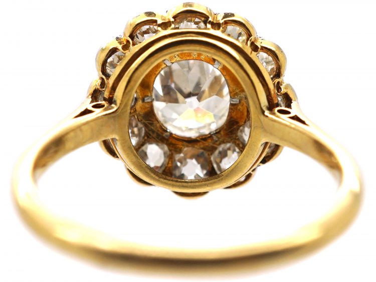 Edwardian 18ct Gold & Platinum, Old Mine Cut Diamond Daisy Cluster Ring by Mappin & Webb