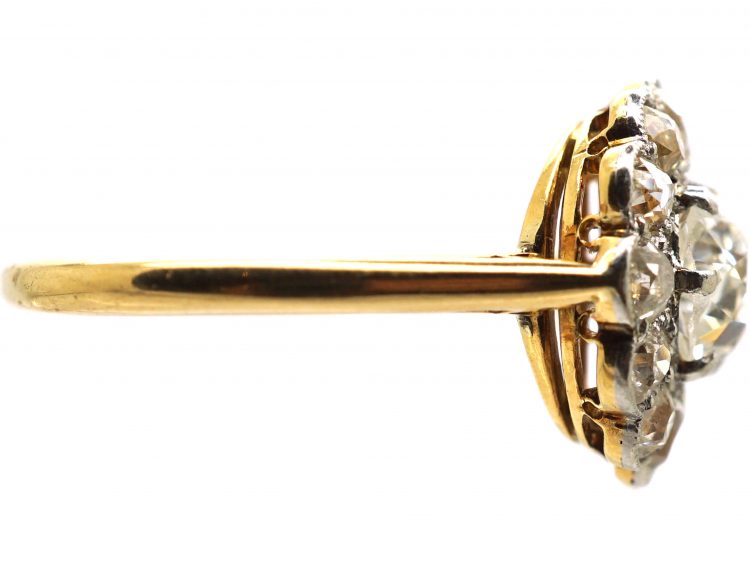 Edwardian 18ct Gold & Platinum, Old Mine Cut Diamond Daisy Cluster Ring by Mappin & Webb