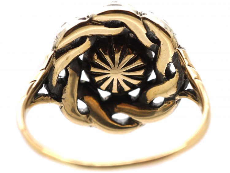 Georgian Rose Diamond Cluster Ring with Diamond set Ribbon Border