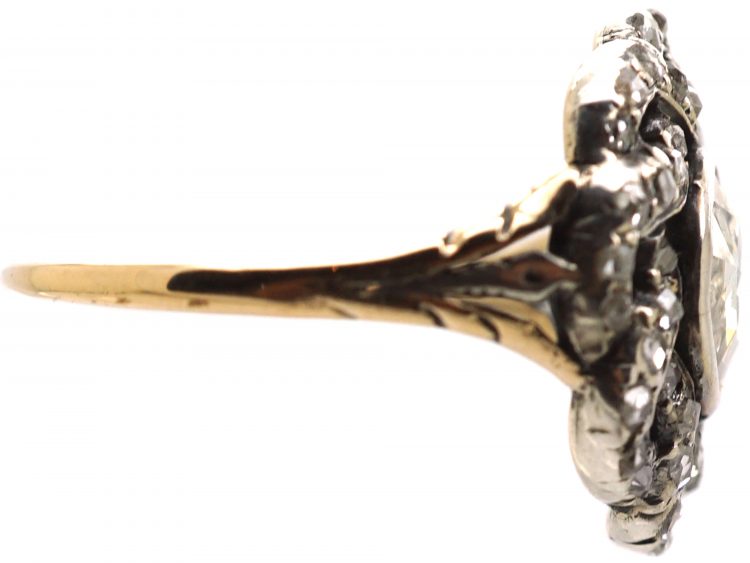 Georgian Rose Diamond Cluster Ring with Diamond set Ribbon Border