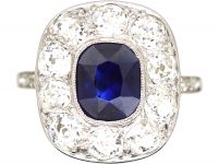 Early 20th Century French Import Platinum & 18ct White Gold, Sapphire & Diamond Cluster Ring