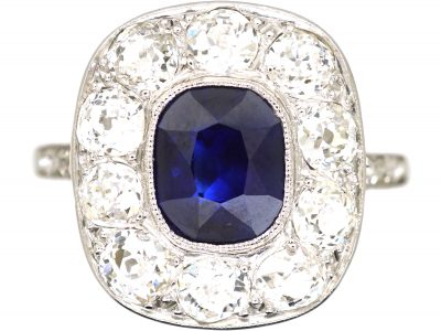 Early 20th Century French Import Platinum & 18ct White Gold, Sapphire & Diamond Cluster Ring