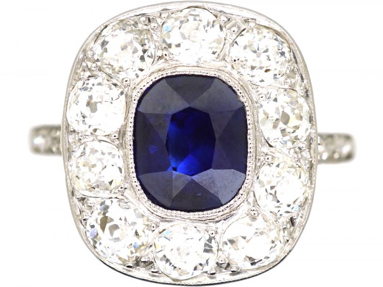 Early 20th Century French Import Platinum & 18ct White Gold, Sapphire & Diamond Cluster Ring