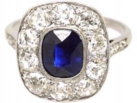 Early 20th Century French Import Platinum & 18ct White Gold, Sapphire & Diamond Cluster Ring