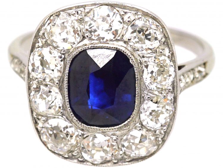 Early 20th Century French Import Platinum & 18ct White Gold, Sapphire & Diamond Cluster Ring