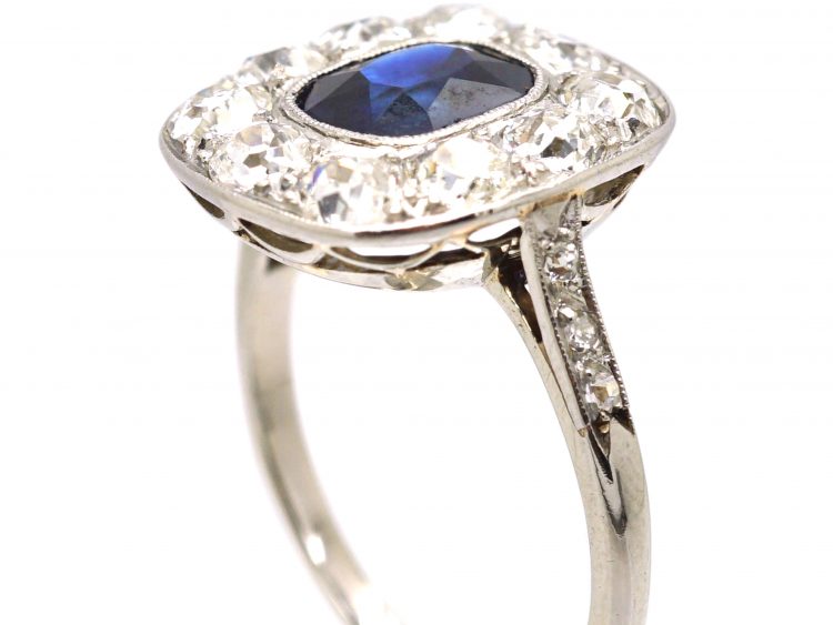 Early 20th Century French Import Platinum & 18ct White Gold, Sapphire & Diamond Cluster Ring