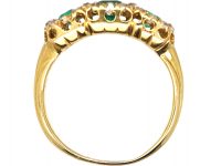 Victorian 18ct Gold, Three Stone Emerald & Old Mine Cut Diamond Ring
