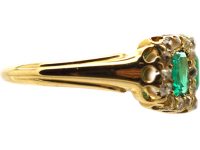 Victorian 18ct Gold, Three Stone Emerald & Old Mine Cut Diamond Ring