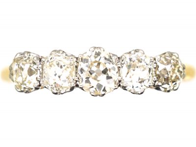 Edwardian 18ct Gold, Five Stone Old Mine Cut Diamond Ring