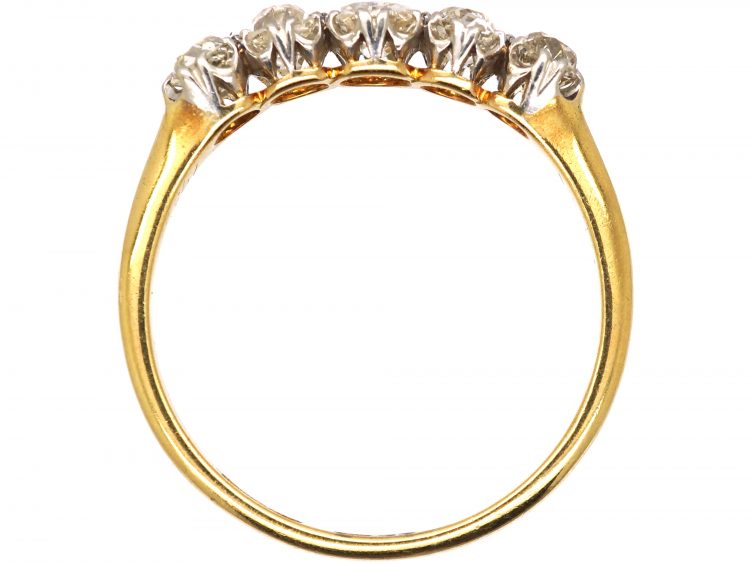 Edwardian 18ct Gold, Five Stone Old Mine Cut Diamond Ring