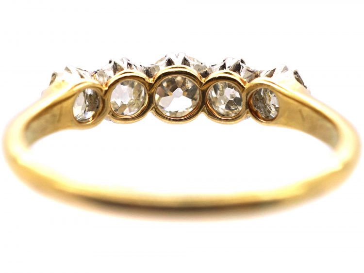 Edwardian 18ct Gold, Five Stone Old Mine Cut Diamond Ring