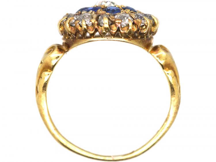 Edwardian 18ct Gold Cluster Ring set with Sapphires & Diamonds with Ornate Shoulders