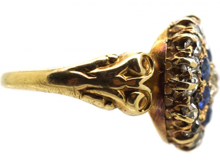 Edwardian 18ct Gold Cluster Ring set with Sapphires & Diamonds with Ornate Shoulders