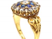 Edwardian 18ct Gold Cluster Ring set with Sapphires & Diamonds with Ornate Shoulders