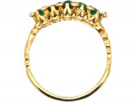 Victorian 18ct Gold, Five Stone Emerald Ring with Diamond Points