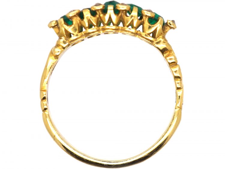 Victorian 18ct Gold, Five Stone Emerald Ring with Diamond Points