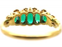 Victorian 18ct Gold, Five Stone Emerald Ring with Diamond Points