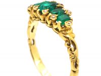 Victorian 18ct Gold, Five Stone Emerald Ring with Diamond Points