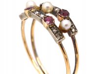Early 20th Century Ruby, Natural Pearls & Rose Diamond Ring
