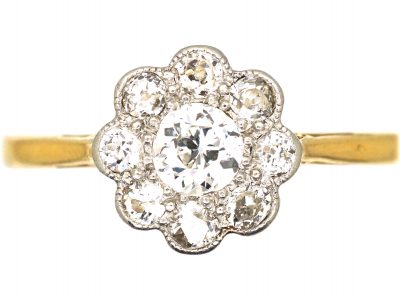 Edwardian 18ct Gold & Platinum, Diamond Daisy Cluster Ring