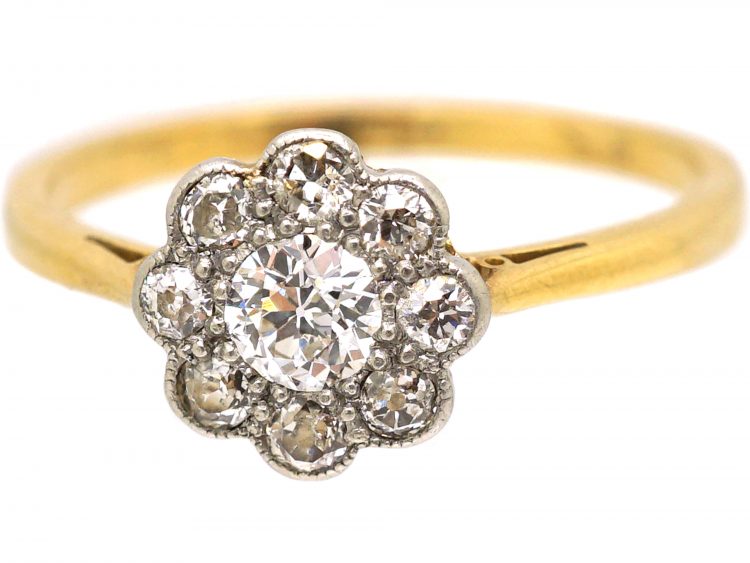 Edwardian 18ct Gold & Platinum, Diamond Daisy Cluster Ring