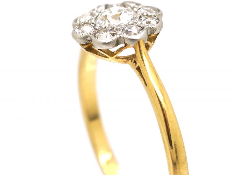 Edwardian 18ct Gold & Platinum, Diamond Daisy Cluster Ring