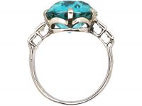 Art Deco Platinum Ring set with a Large Zircon with Baguette Diamond Shoulders