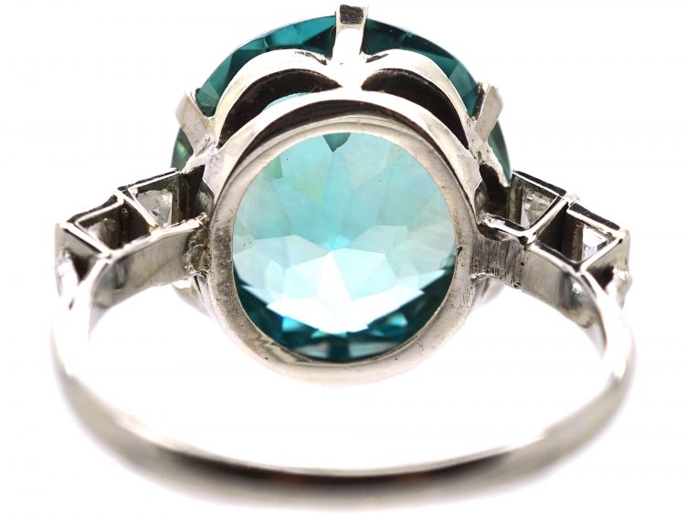 Art Deco Platinum Ring set with a Large Zircon with Baguette Diamond Shoulders