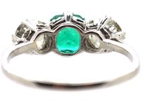 Early 20th Century Platinum, Colombian Emerald & Diamond Three Stone Ring