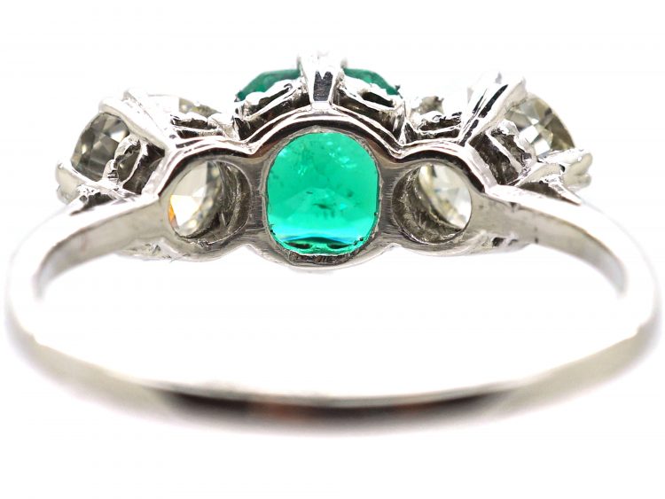 Early 20th Century Platinum, Colombian Emerald & Diamond Three Stone Ring