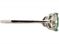 Early 20th Century Platinum, Colombian Emerald & Diamond Three Stone Ring