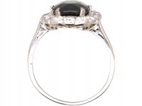 Art Deco 14ct White Gold Ring set with a Large Teal Coloured Sapphire Surrounded by Diamonds