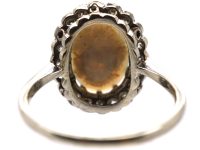 Edwardian 18ct White Gold & Platinum, Black Opal & Diamond Oval Cluster Ring