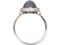 Early 20th Century 18ct White Gold, Cabochon Cut Star Sapphire & Diamond Cluster Ring
