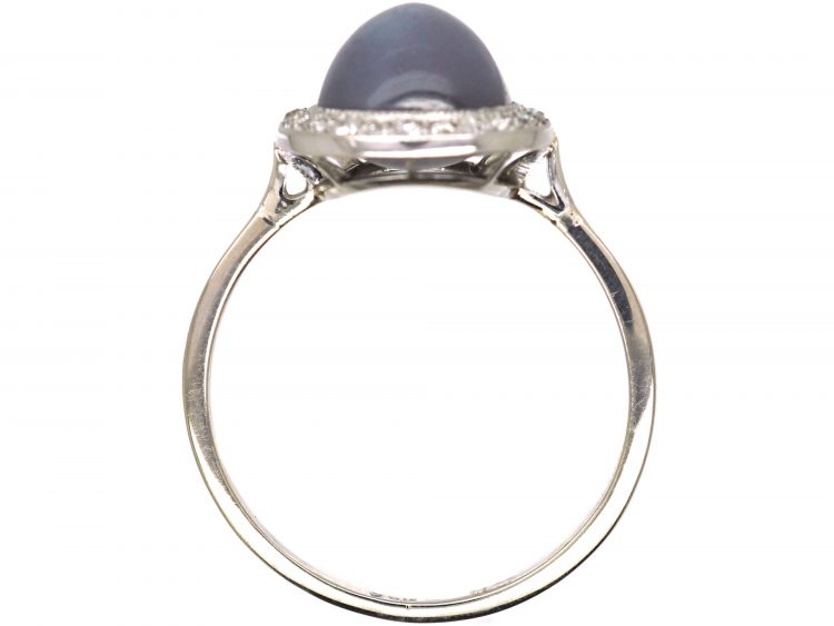 Early 20th Century 18ct White Gold, Cabochon Cut Star Sapphire & Diamond Cluster Ring