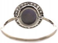 Early 20th Century 18ct White Gold, Cabochon Cut Star Sapphire & Diamond Cluster Ring