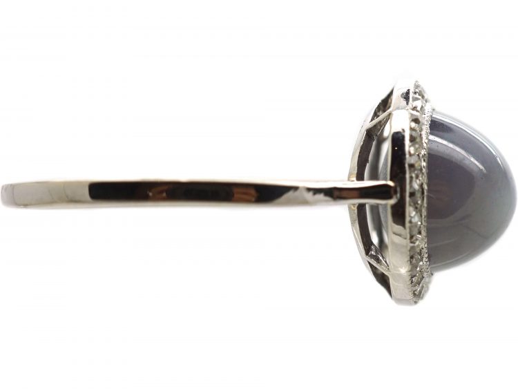 Early 20th Century 18ct White Gold, Cabochon Cut Star Sapphire & Diamond Cluster Ring